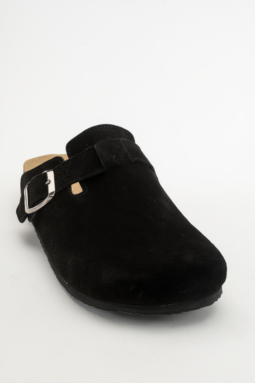 Gons - Zuecos de cuero de ante negro (Mujer)