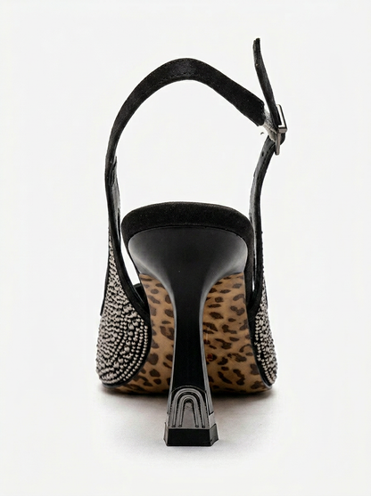 FREA - Black Platinum-Embellished Slingback Stiletto Pump (Women)