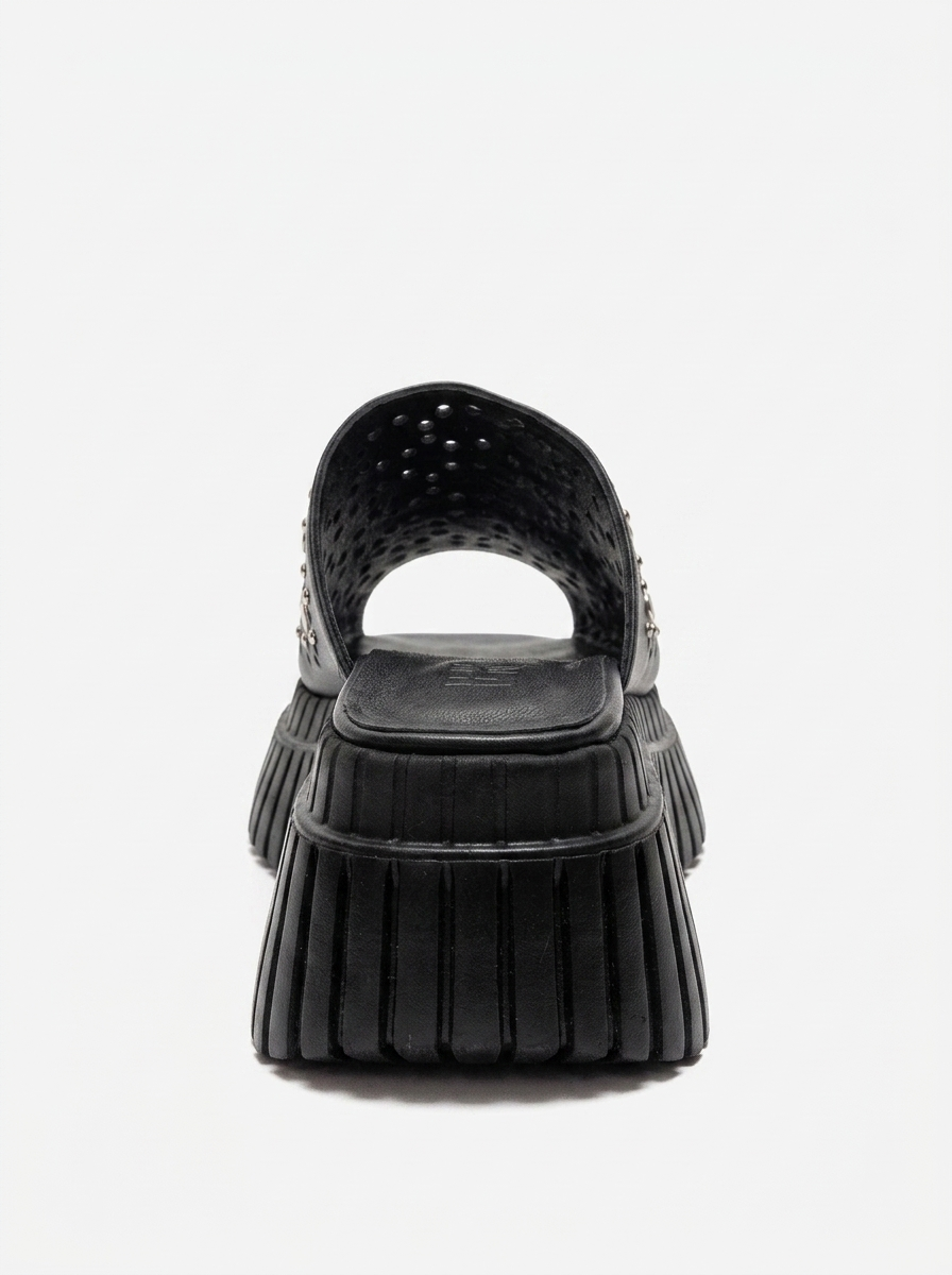 HARLOW - Plataforma deslizable de cuero genuino negro (Mujer)