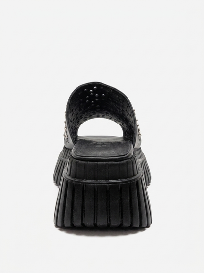 HARLOW - Plataforma deslizable de cuero genuino negro (Mujer)