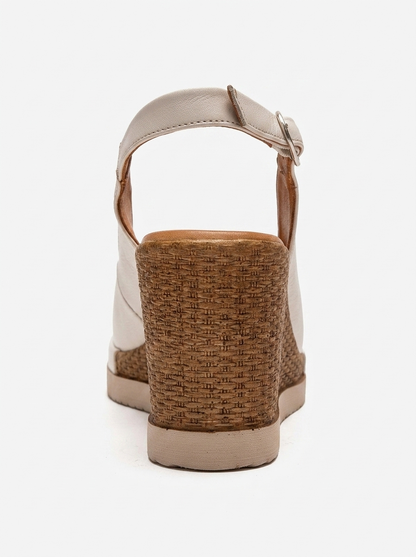 HELINA - Beige Genuine Leather Wedge Sandal (Women)