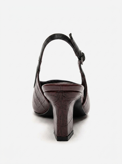 HILDA - Zapatos de tacón grueso con punta reforzada en color borgoña estampado (mujer)