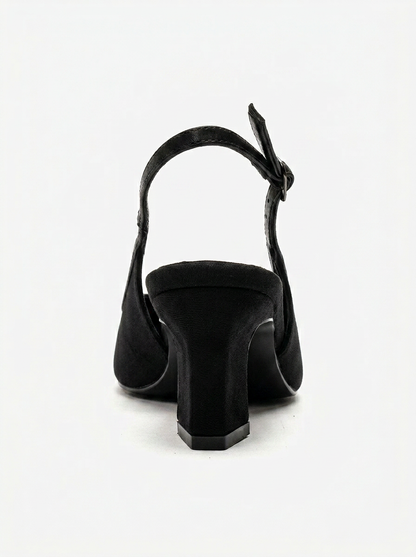 HILDA - Black Matte Cap Toe Block Heel Shoe (Women)