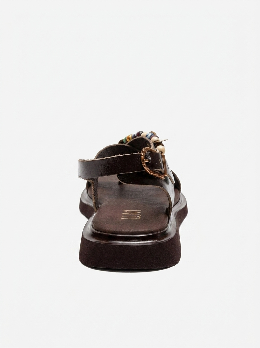 HUSH - Brown Genuine Leather Beaded Toe-Post Sandal (Women)