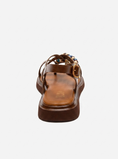 HUSH - Cognac Genuine Leather Beaded Toe-Post Sandal (Women)