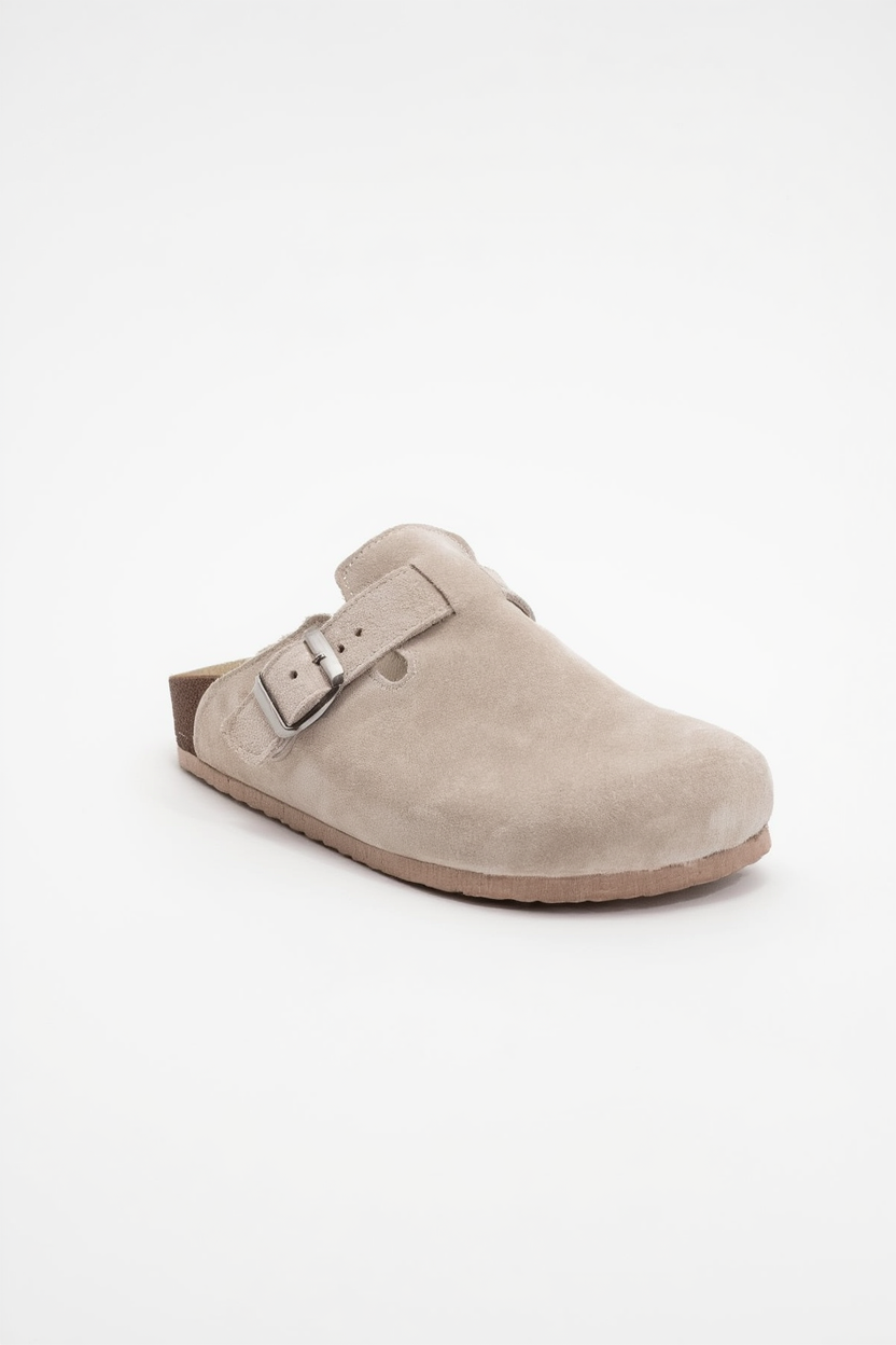 Gons - Zuecos de cuero de gamuza beige (Mujer)