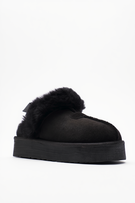 Olessa - Pantuflas de cuero genuino negro y gamuza con forro de piel (mujer)