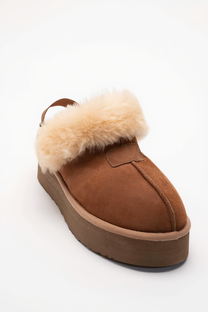 Olessa - Cognac Genuine Leather Fur-Lined Slipper (Women)