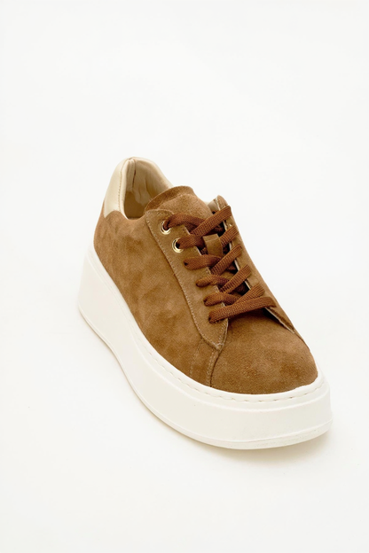 Gueno - Zapatilla de piel auténtica color topo (Mujer)