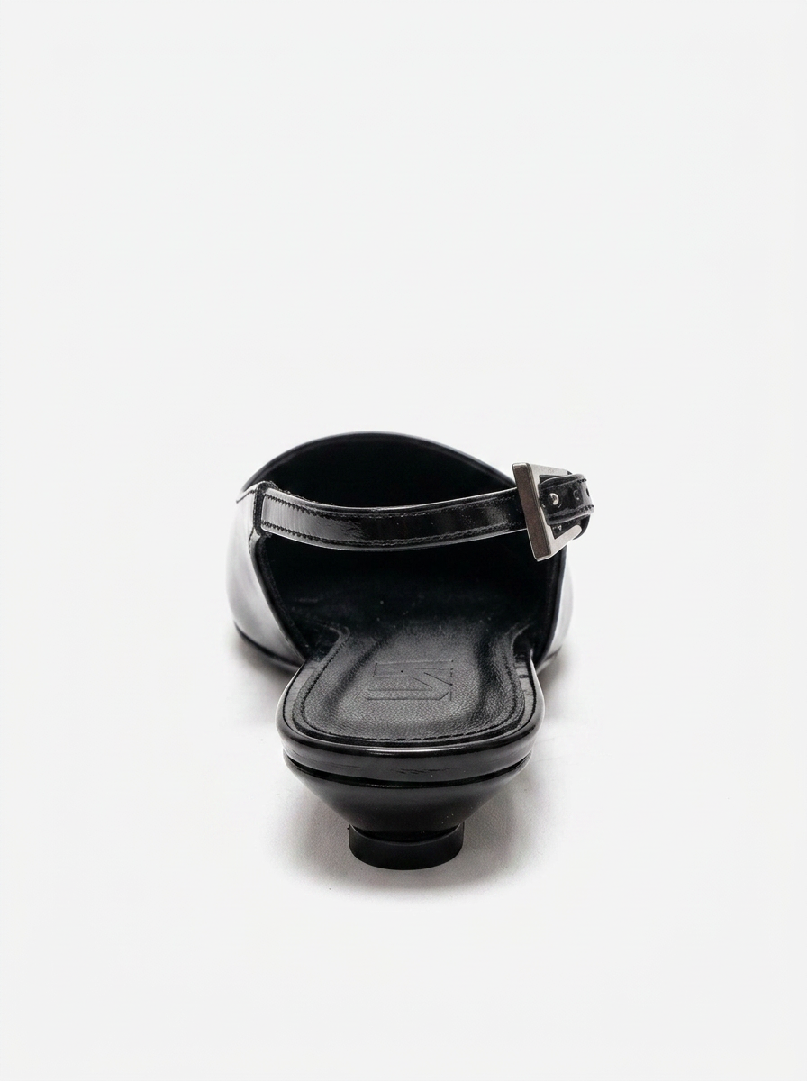 JENNA - Zapato de tacón bajo con punta de piel auténtica negra (mujer)