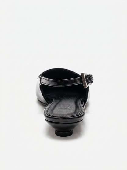 JENNA - Zapato de tacón bajo con punta de piel auténtica negra (mujer)