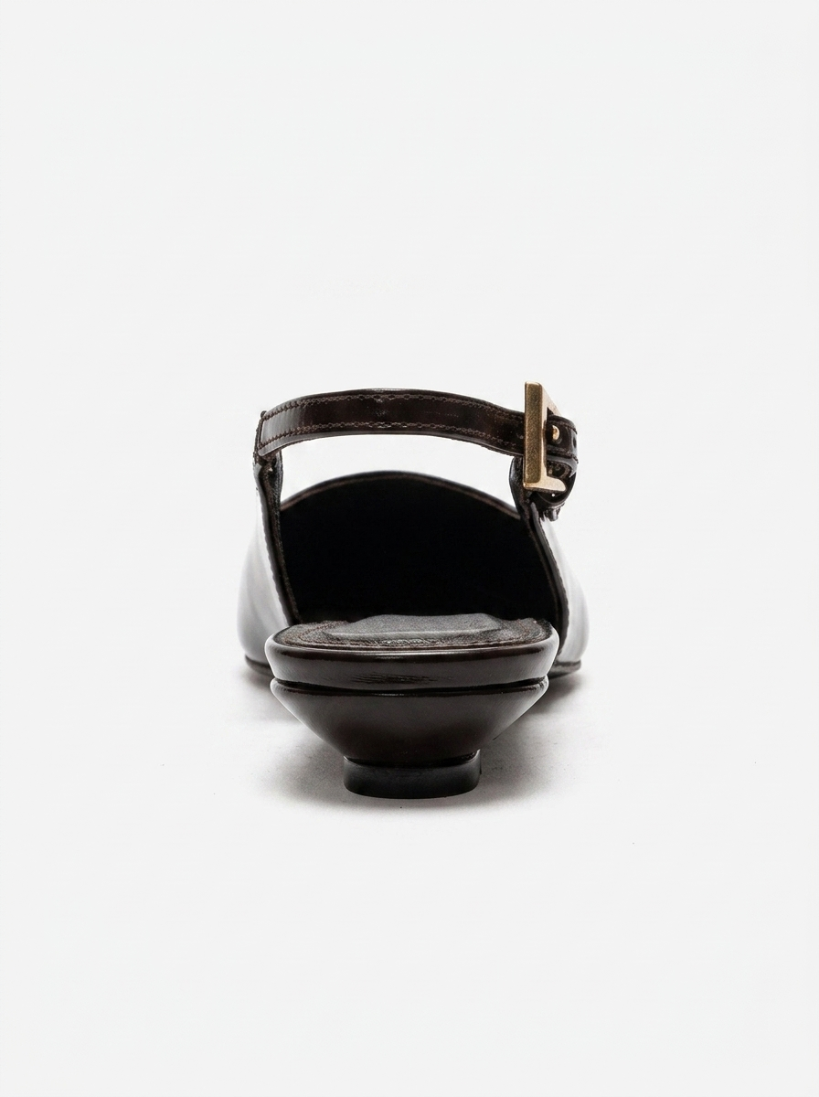 JENNA - Zapato de tacón bajo con punta fina de cuero genuino marrón (Mujer)