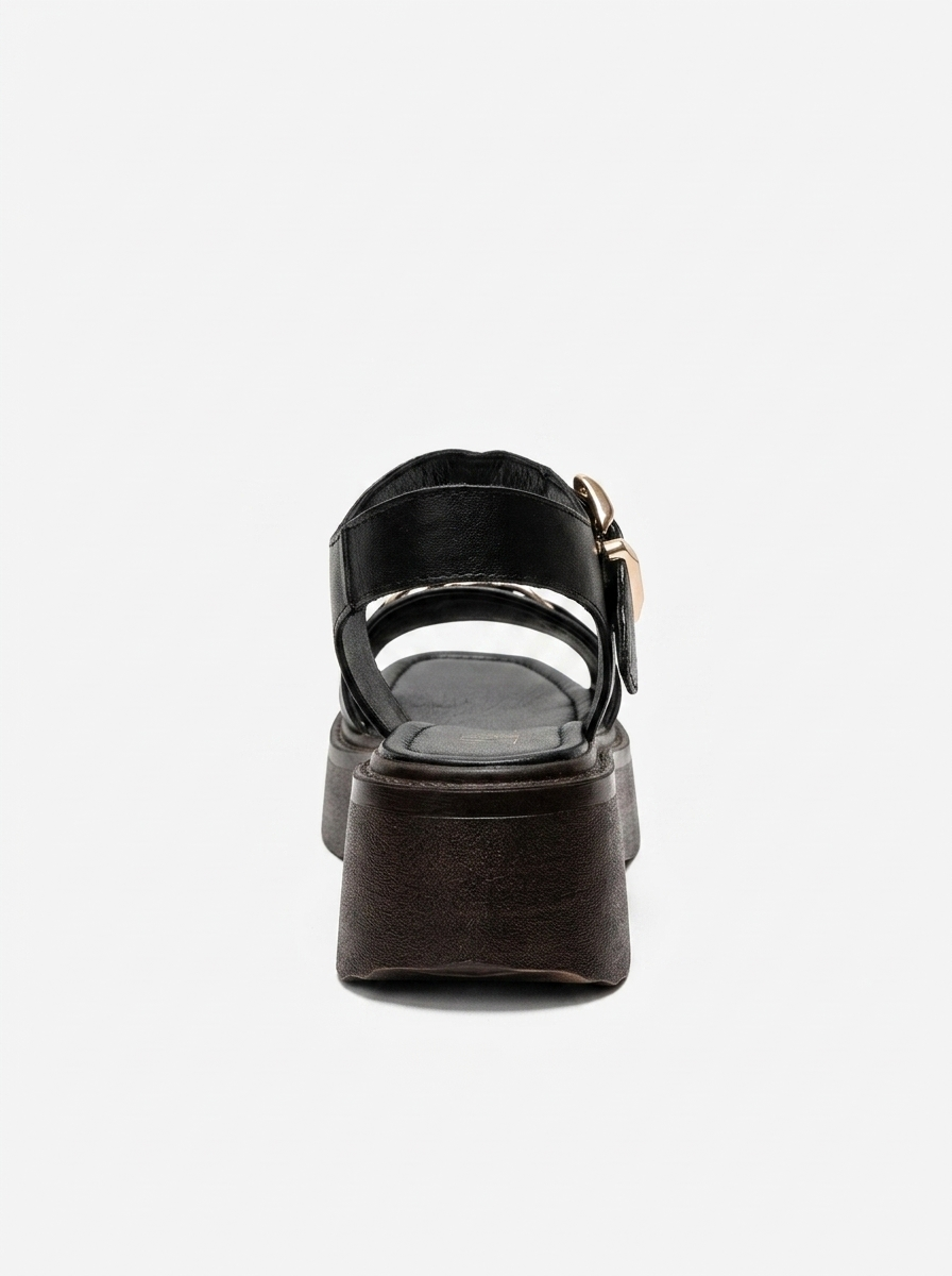 Lone - Black Genuine Leather Platform Sandal (Women)