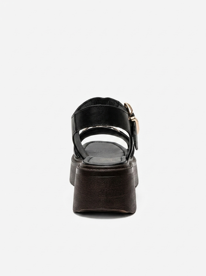 Lone - Black Genuine Leather Platform Sandal (Women)
