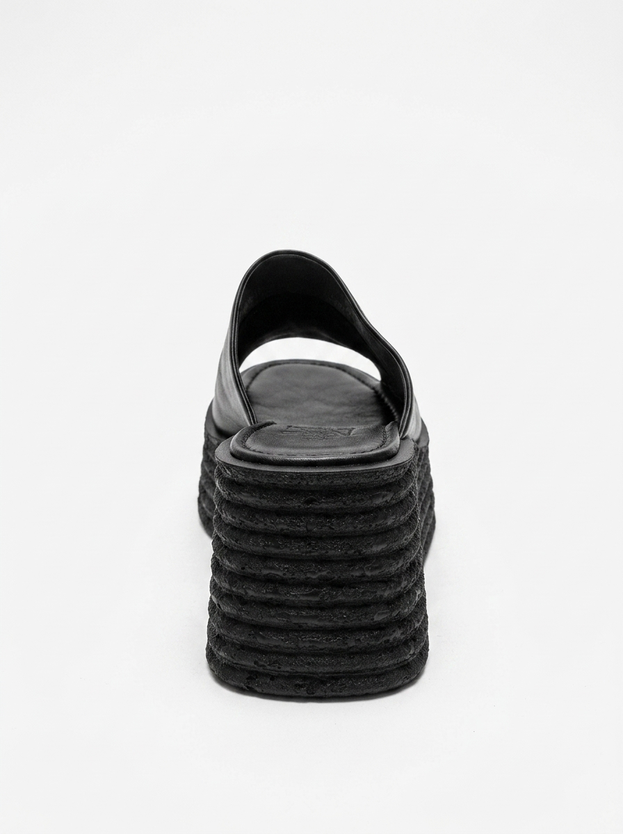 MARC - Black Genuine Leather Platform Heel Slide (Women)