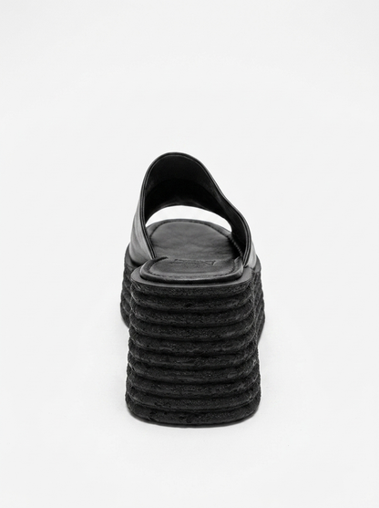 MARC - Black Genuine Leather Platform Heel Slide (Women)