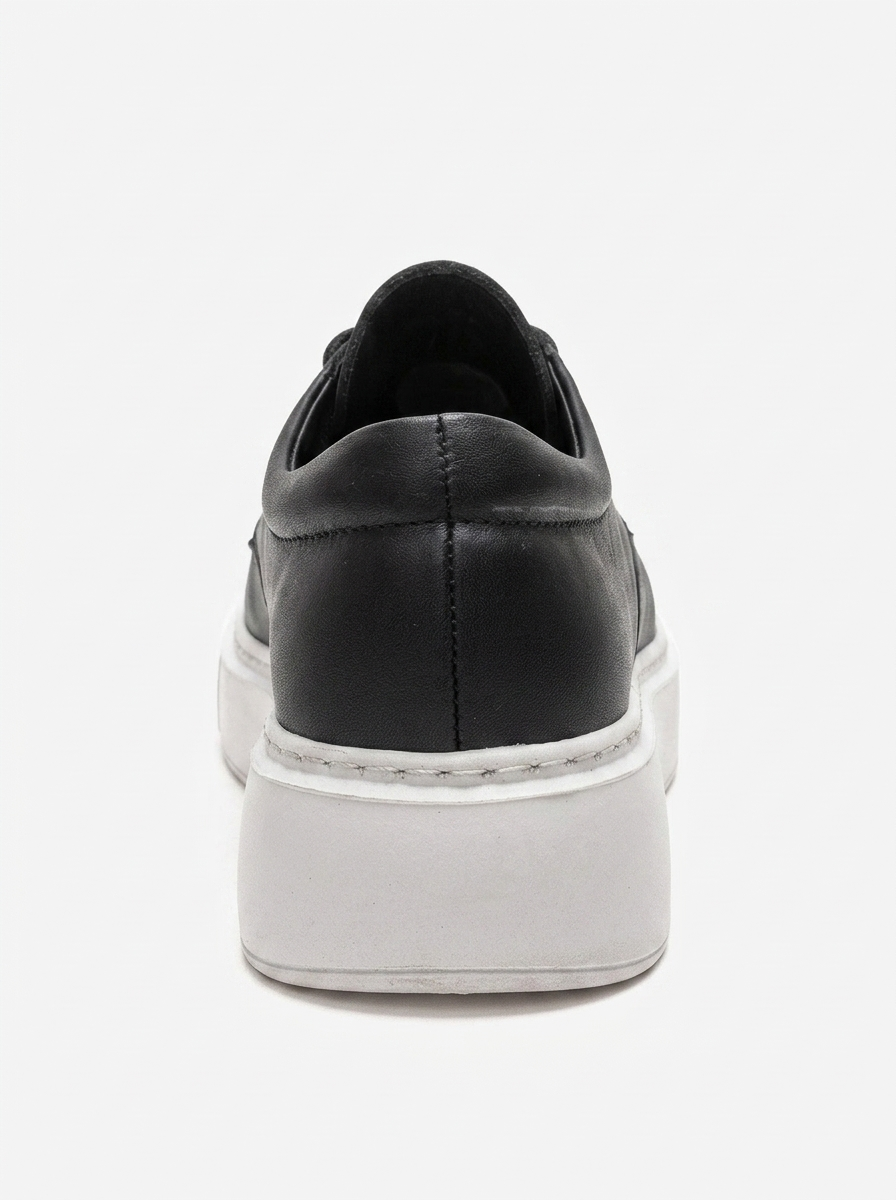 MAREON - Zapatos Diarios de Cuero Genuino Negro con Cordones (Mujer)