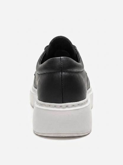 MAREON - Zapatos Diarios de Cuero Genuino Negro con Cordones (Mujer)