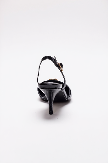 Yvella - Black Patent Buckle Pointed Toe Stiletto Pump (Women)