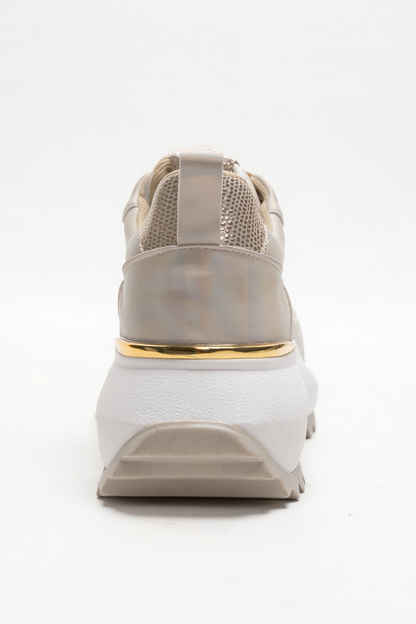 WHISPER - Beige Glitter Chunky Platform Everyday Sneaker (Women)
