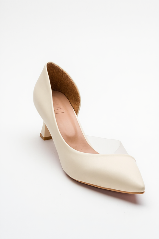 Zapatos de tacón en punta con purpurina Vera Cream (Mujer)