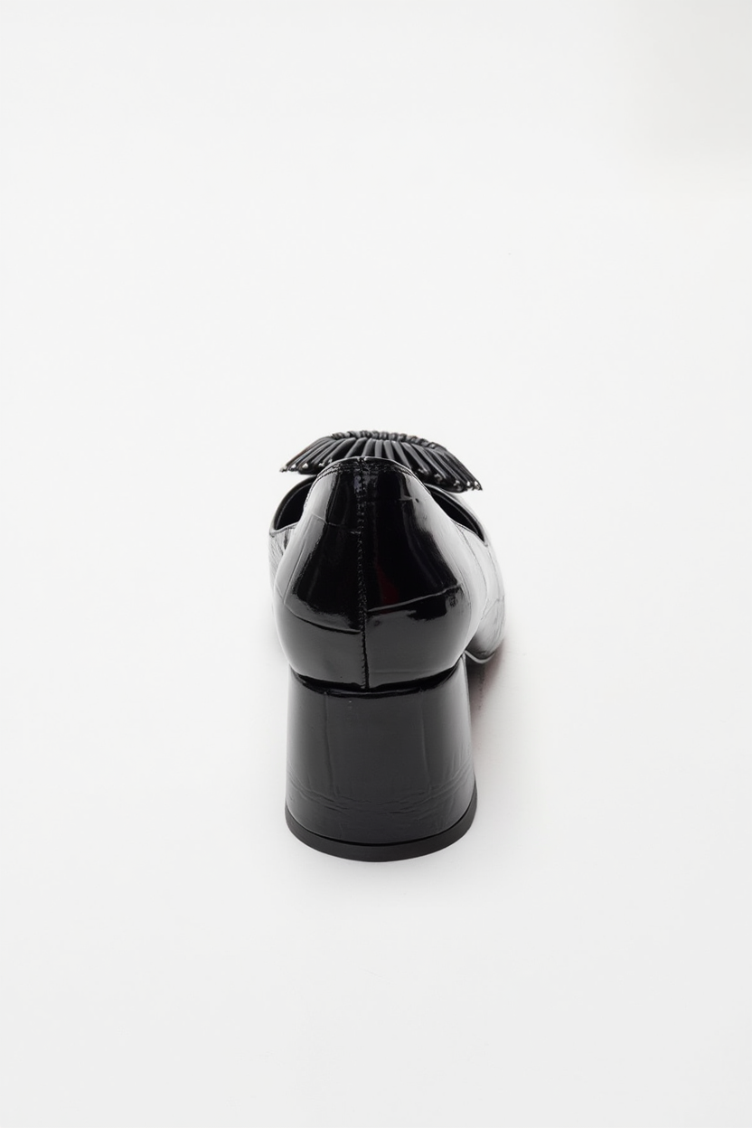 VELORA - Black Buckled Block Heel Shoe (Women)