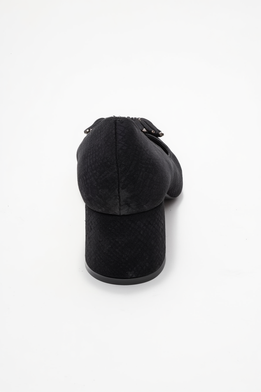 Velora - Zapatos de tacón grueso con hebilla y punta cuadrada, estampado negro (Mujer)