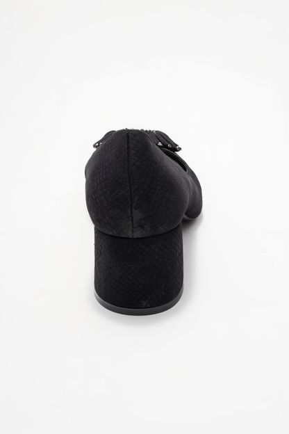 Velora - Zapatos de tacón grueso con hebilla y punta cuadrada, estampado negro (Mujer)