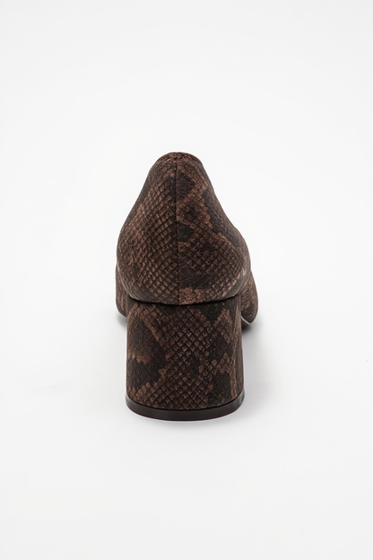 Velora - Zapatos de tacón grueso con hebilla y punta cuadrada con estampado marrón (Mujer)