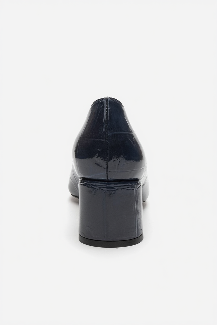 VELORA - Navy Buckled Block Heel Shoe (Women)