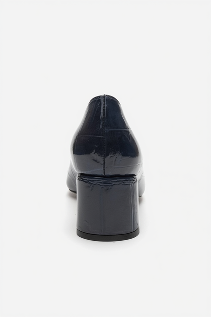 VELORA - Navy Buckled Block Heel Shoe (Women)