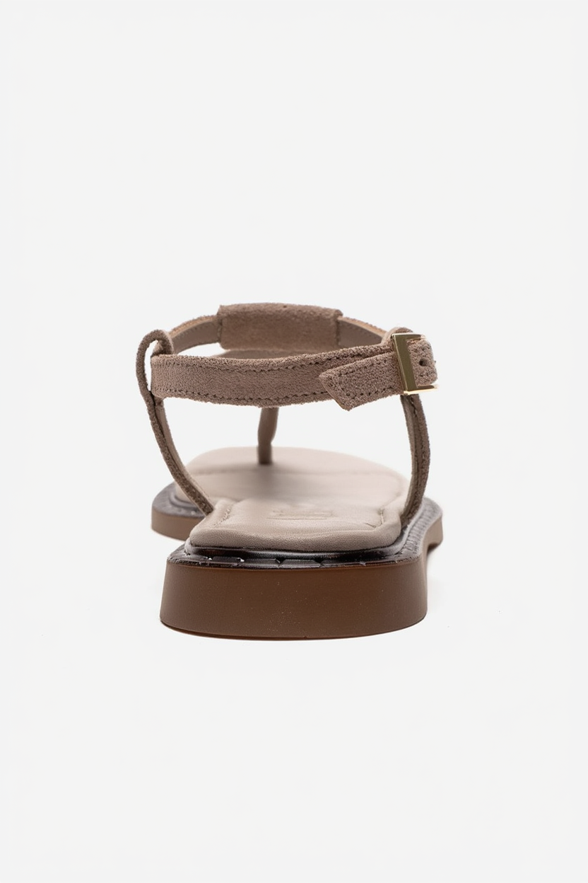TIANA - Taupe Genuine Leather Buckle Toe-Post Sandal (Women)