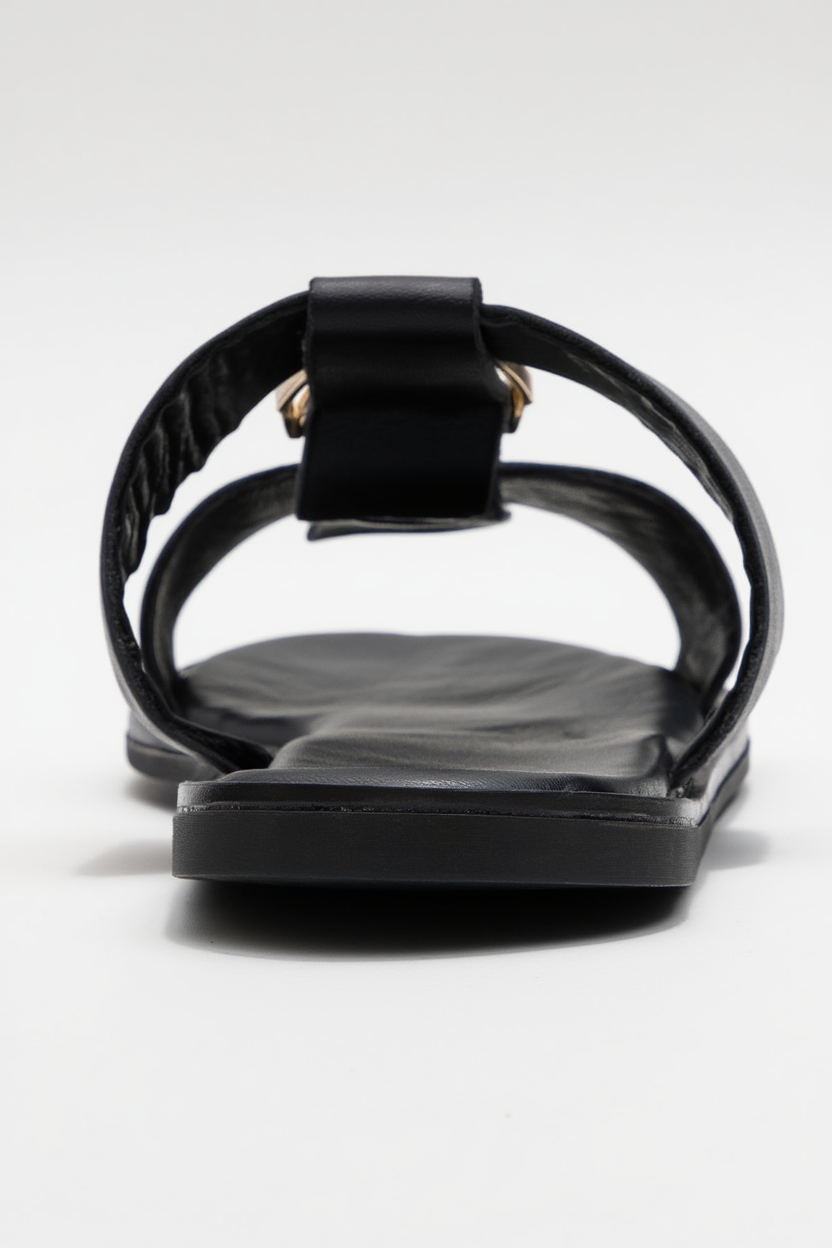 Sveta - Black Leather Buckled Sandal (Women)