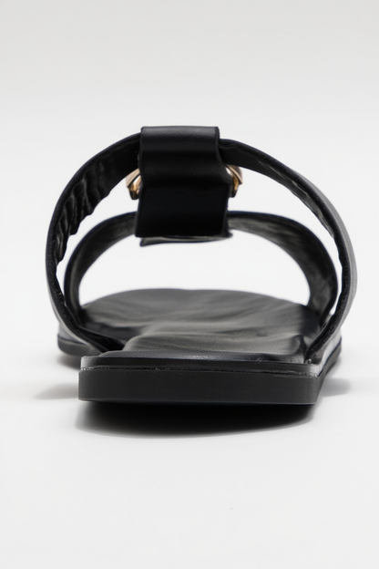 Sveta - Black Leather Buckled Sandal (Women)