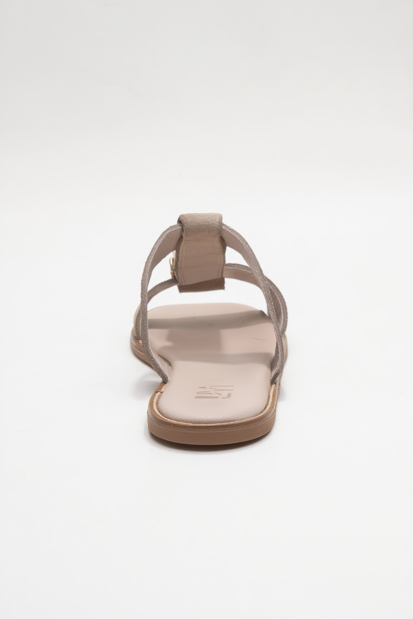 Sveta - Sandalia de Cuero Ante Color Beige con Hebilla (Mujer)