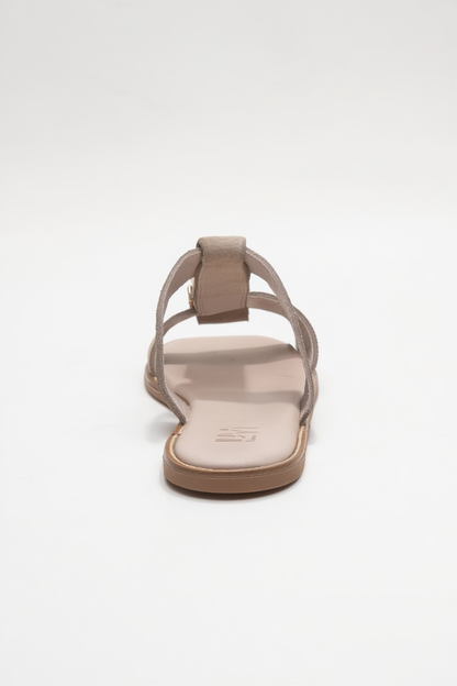 Sveta - Sandalia de Cuero Ante Color Beige con Hebilla (Mujer)