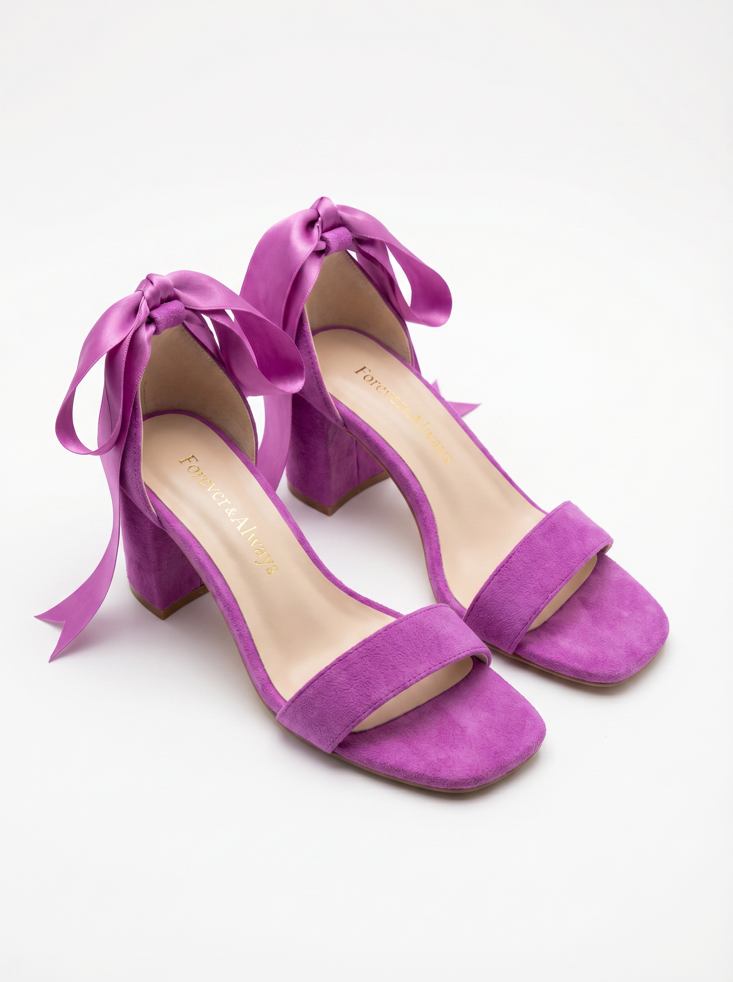 Rova Fuchsia Suede Satin Ribbon Ankle Strap Block Heel Sandal