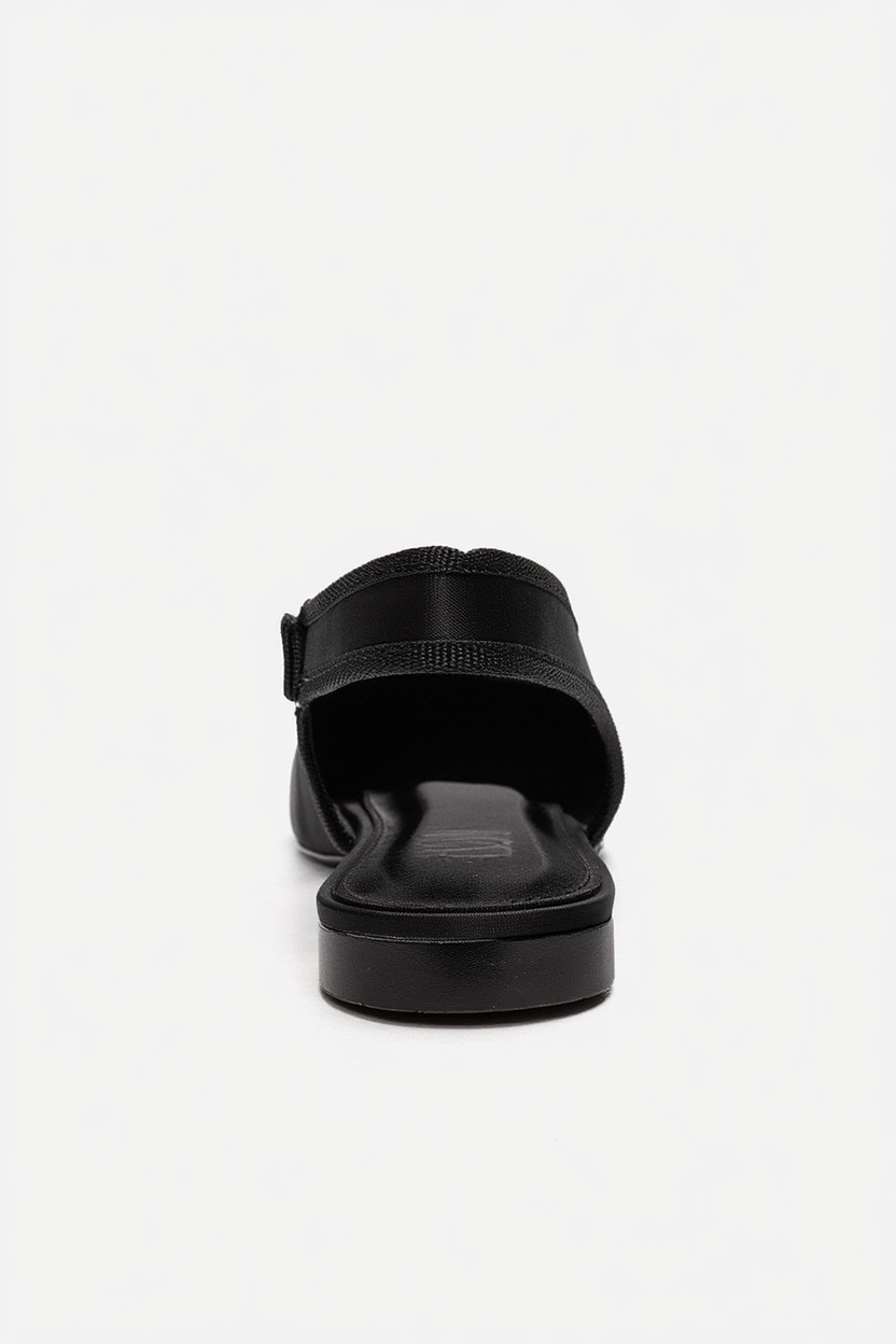 Zelvia - Black Satin Bow Slingback Ballet Flat (Women)