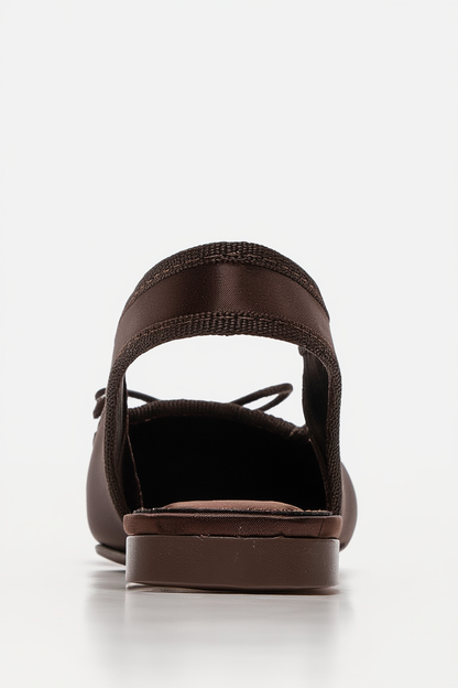 Zelvia - Brown Satin Bow Slingback Ballet Flat (Women)