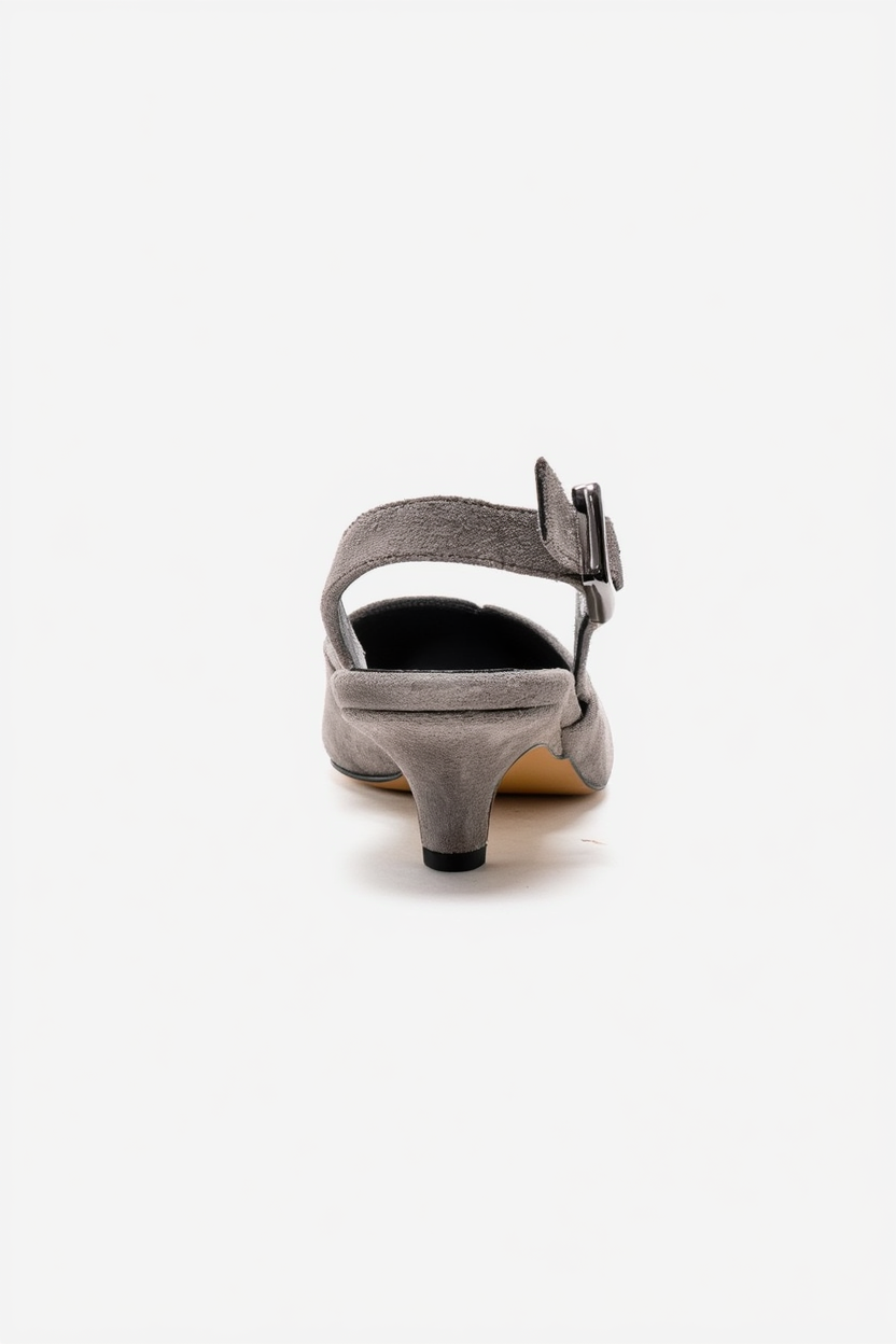 DIORIS - Zapatilla de tacón de gatito con punta y talón descubierto de cuero genuino gris (mujer)