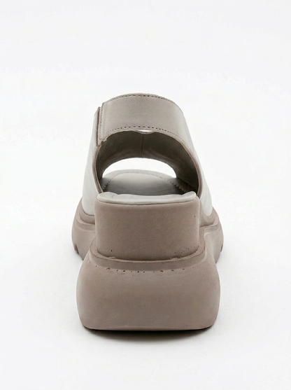 Chancla de plataforma de cuero beige Sam (Mujer)