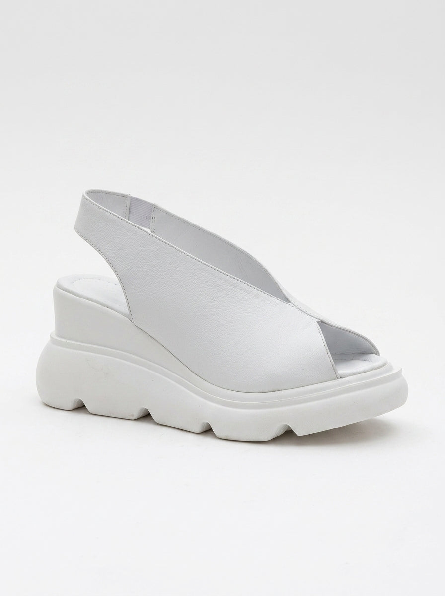 Sam - Sandalia plana de plataforma de cuero blanco (Mujer)