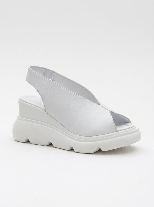 Sam - Sandalia plana de plataforma de cuero blanco (Mujer)