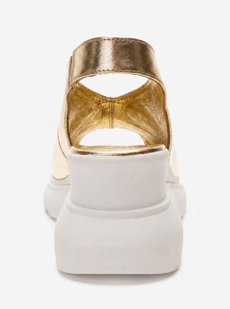 Sam - Sandalia de plataforma de cuero dorado (Mujer)