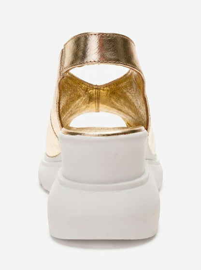 Sam - Sandalia de plataforma de cuero dorado (Mujer)