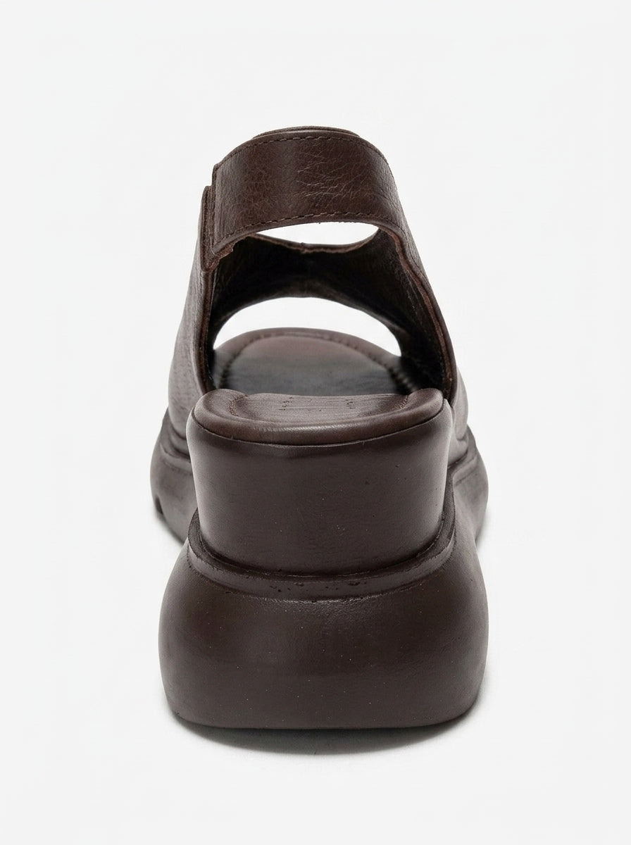 Sam - Brown Leather Platform Slide (Women)