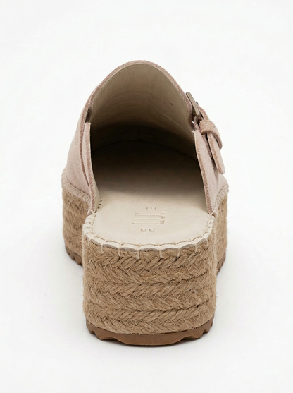 Novas - Mule de esparto con plataforma de piel de ante color beige (Mujer)