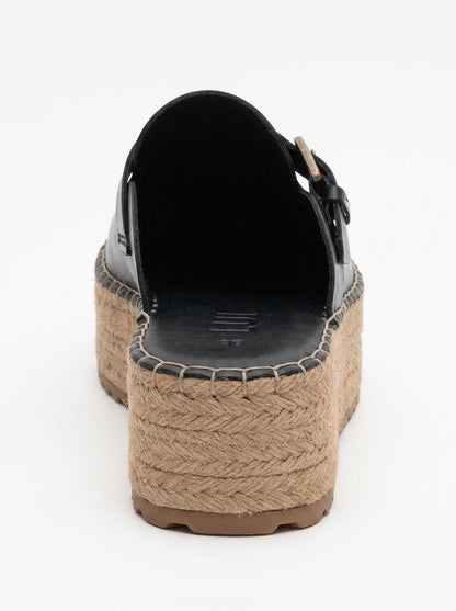 Novas - Mule de esparto con plataforma y cuero negro (Mujer)
