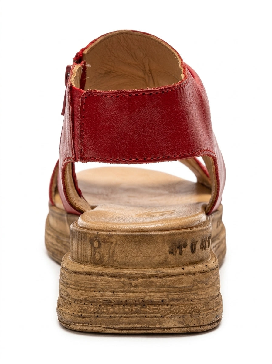 Lunas - Red Genuine Leather Side-Zip Sandal (Women)