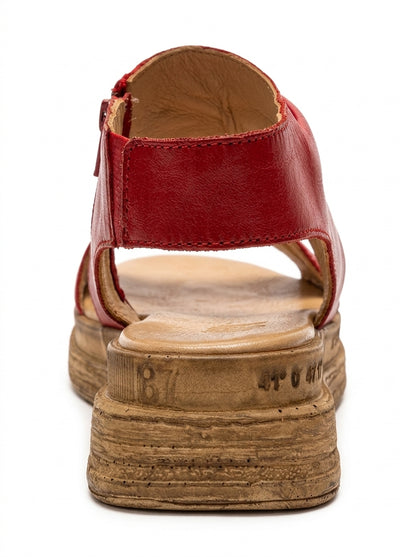 Lunas - Red Genuine Leather Side-Zip Sandal (Women)